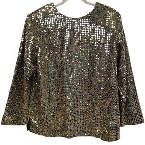 VTG New Look of CA Shirt Womens‎ 16 Gold Sequin Metallic Party Disco Blouse 80s